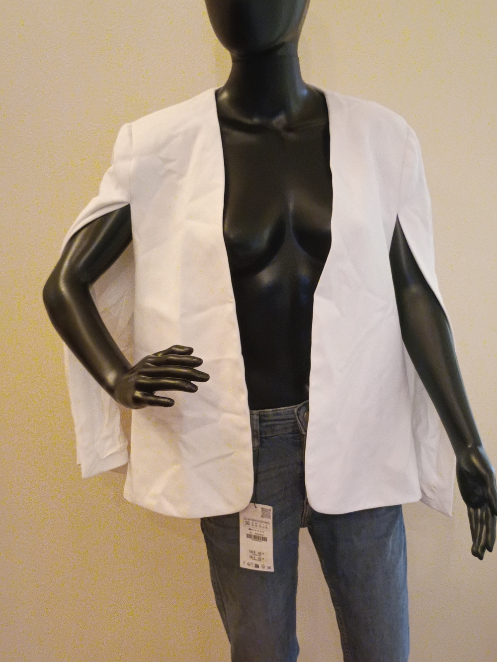 Zara White Open-Front Cape Jacket